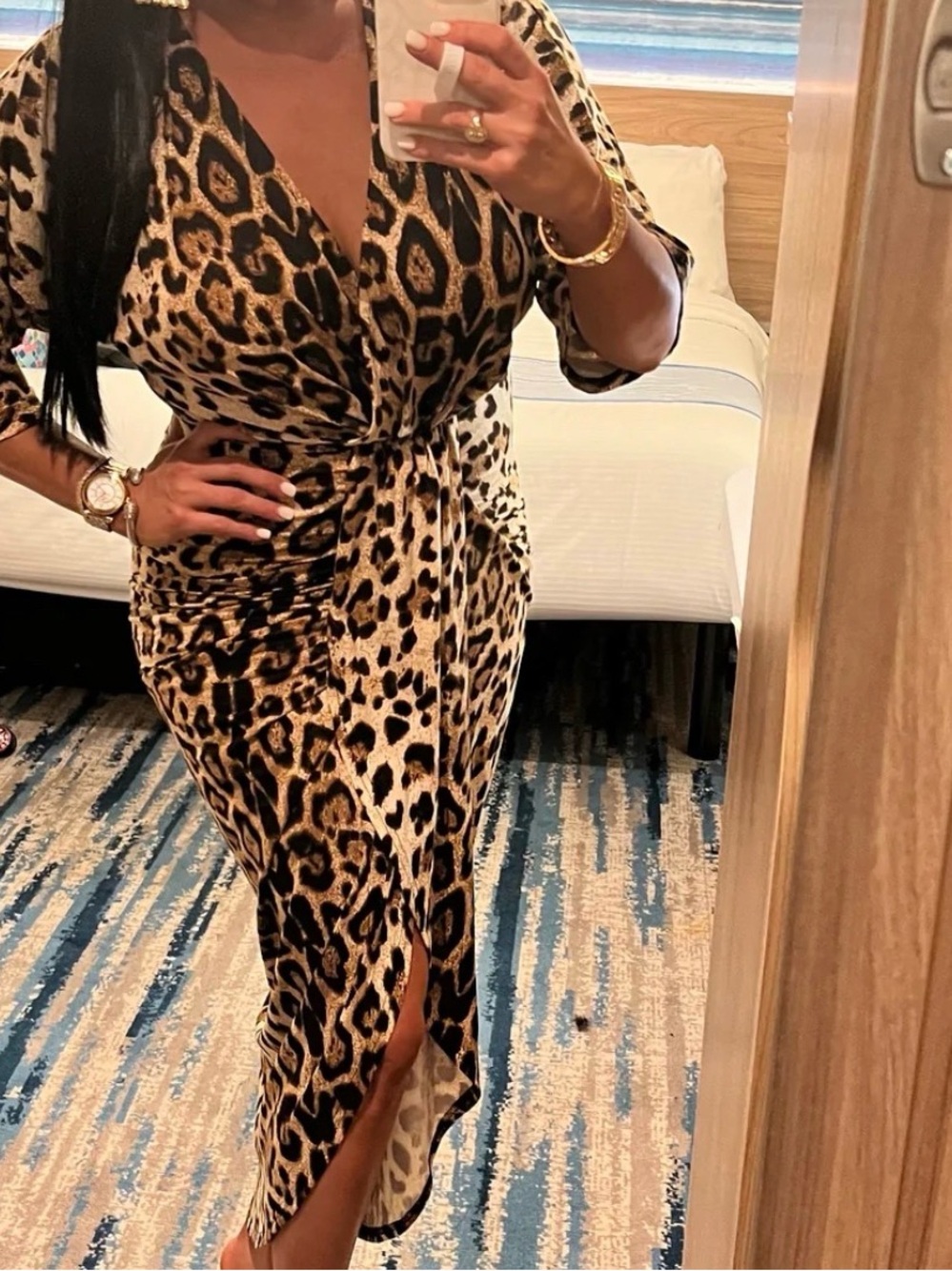 Leopard Print High-Low Dress in Brown